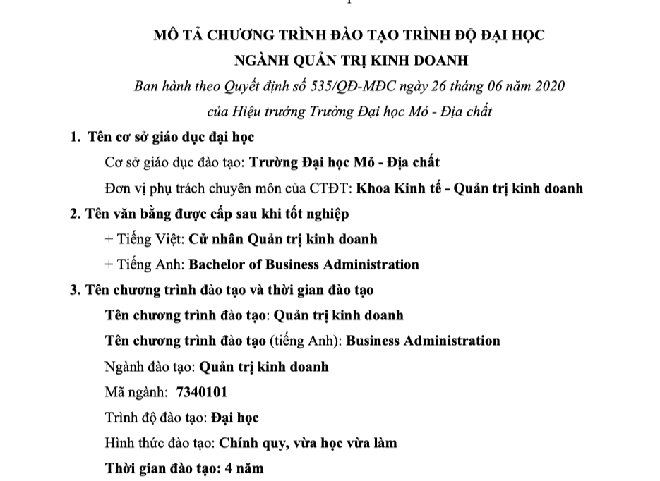 Bản mô tả CTĐT ngành QTKD_HUMG năm 2020