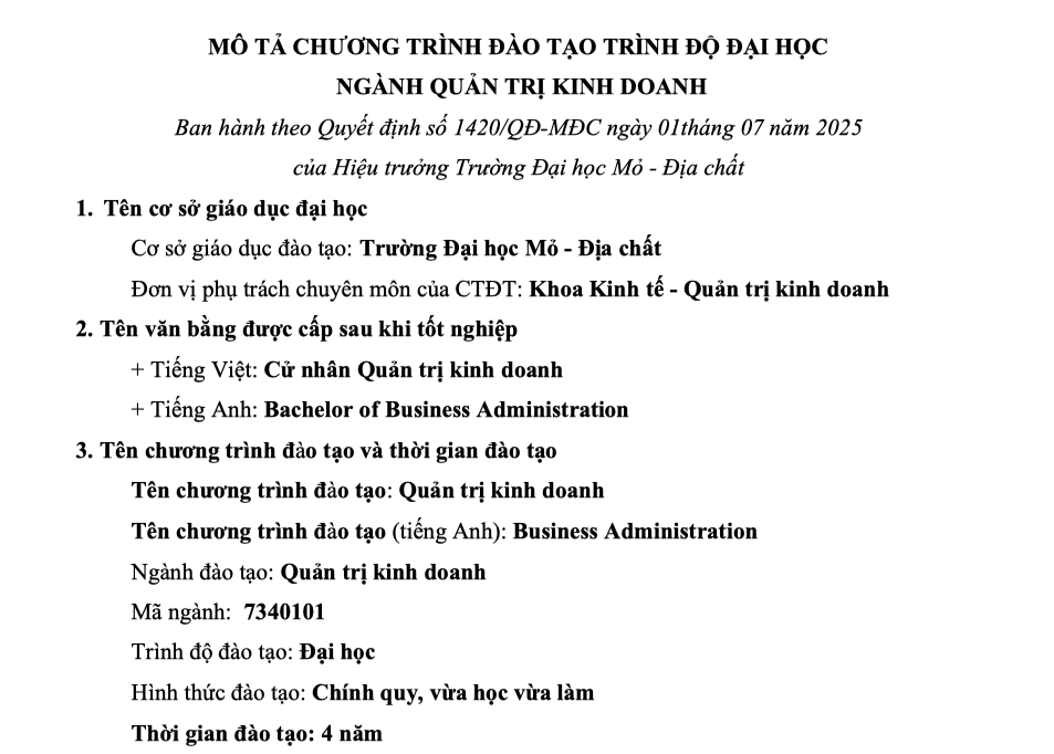 Mô tả CTĐT ngành QTKD_HUMG năm 2025