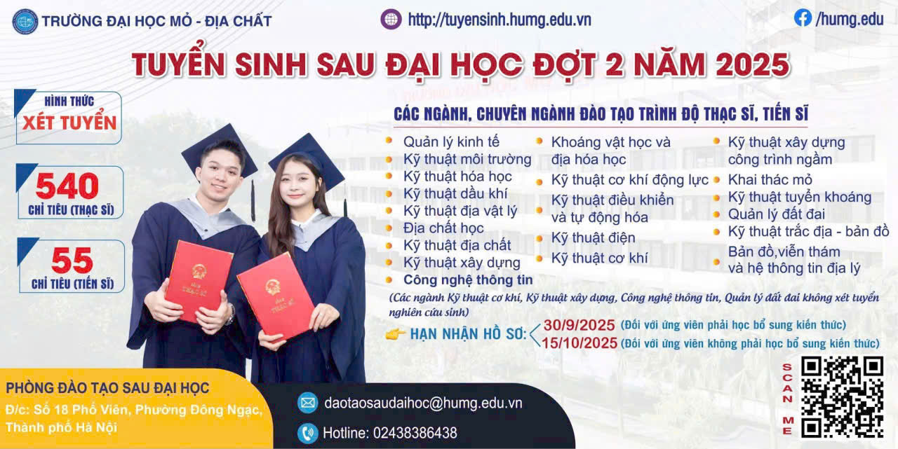 TB TUYỂN SINH SAU ĐẠI HỌC NGÀNH QUẢN LÝ KINH TẾ ĐỢT 2 NĂM 2025  TẠI TRƯỜNG ĐẠI HỌC MỎ - ĐỊA CHẤT!